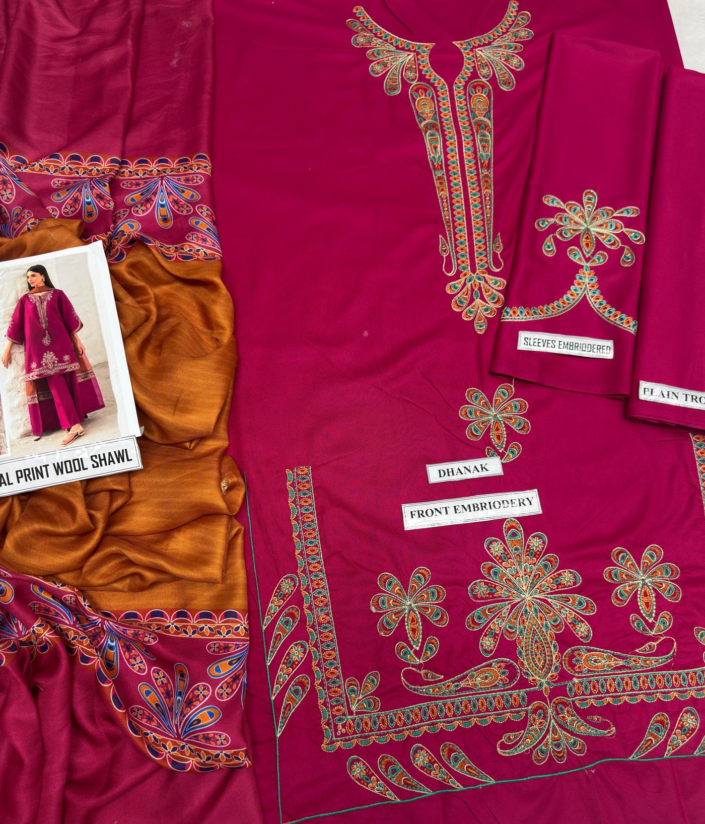 3PC DHANAK EMBROIDERED | IZM