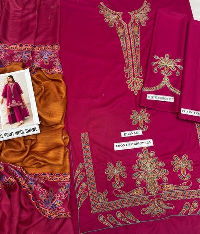 3PC DHANAK EMBROIDERED | IZM