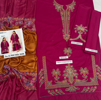 3PC DHANAK EMBROIDERED | IZM