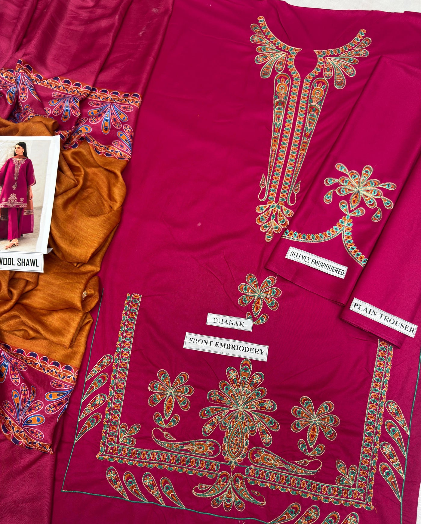 3PC DHANAK EMBROIDERED | IZM